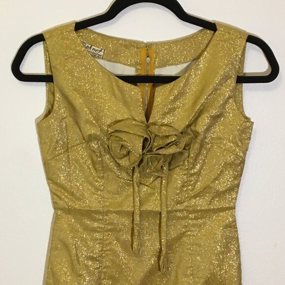 Vintage 60s Gold Metallic Cocktail Wiggle Dress Christmas Holiday  Glam NYE (1) - Picture 6 of 16